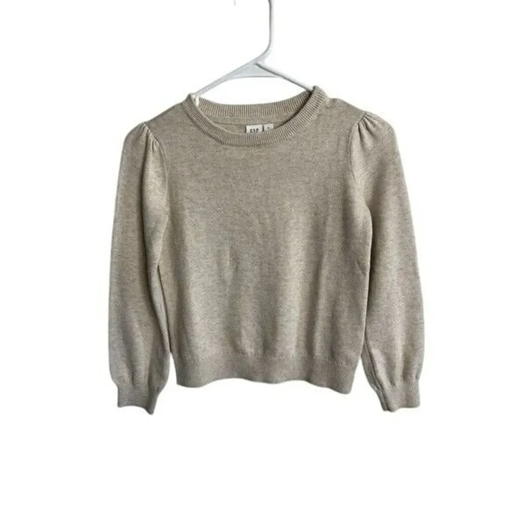 Gap Kids Beige Puff Sleeve Crewneck Sweater M (8) Cotton Blend Casual Girls Top